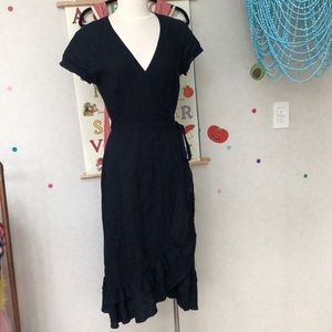 J crew linen cafe dress navy blue 6